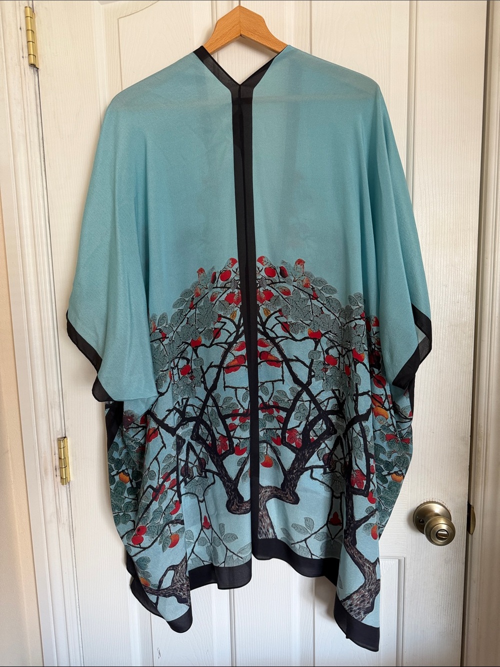 Soft Surroundings Blue Tree Aqua Silk Kimono Jacket Topper One Size - Picture 3 of 7